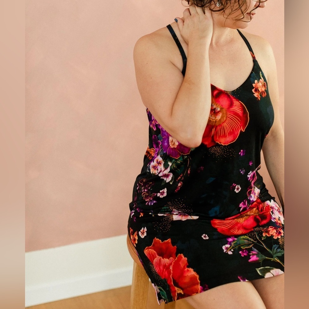 NWT Soma Black Dress with Red and Purple Floral Design Size Medium